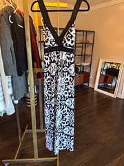 INC International Concepts Maxi Dress Women Petite L Black White Scroll V-Neck