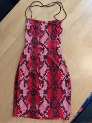 Superdown Red Snake Print Halter Mini Dress XS Lace Up Backless Snakeskin Party