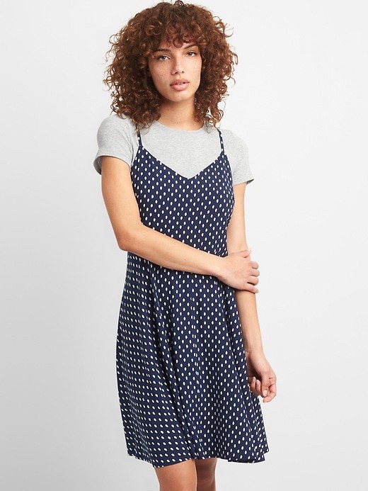 GAP Navy White Polka Dot Sundress Womens XS Knee Length V-Neck Smocked