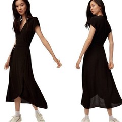 Aritzia Wilfred Free Jessa True Wrap Dress Midi Black Size XS retail $158