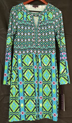 NWT Hale Bob Dress Medium M (Runs Small) Matte Jersey Geometric Blue Green Mini