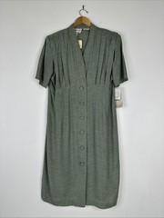 VTG Karin Stevens Printed Button Front Midi Dress Womens Size 18 Green NEW DS