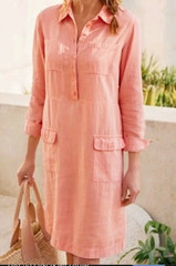 SOFT SURROUNDINGS Kiran Shirtdress Dress Sz M Peach Linen Cotton Lyocell