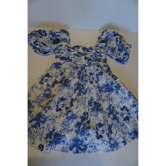 Abercrombie & Fitch Blue Floral Linen Blend Puff Sleeve Mini Dress XS Toile