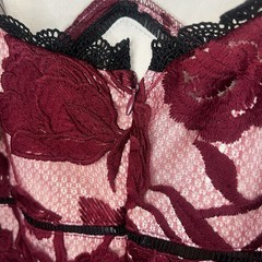 Lulus Love Spells Burgundy Embroidered Lace Trumpet Midi Dress Size M Mermaid
