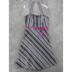 Amanda Smith Dress 10 Striped Halter A Line Bow Stretch 90s Y2K Summer Black Zip