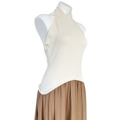 Solid and Striped Soglio Halter Ecru Camel Brown Maxi Dress Size L