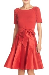 NUE by Shani 241220 Womens Short Sleeve Satin Fit & Flare Dress Red Size 10