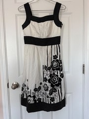 A.n.a. A NEW APPROACH Floral Black&White Cotton Fully Lined Casual Dress Size 6