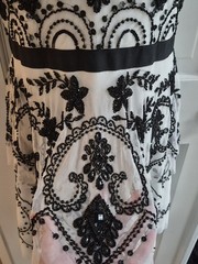 NWT ADRIANNA PAPELL White & Black Beaded Cocktail Dress Sz12 STRIKING $279 SALE!