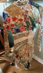 Floral Open Hip Dress LS High Side Split ties Along The Leg Women Small New Tags