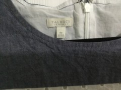 TALBOTS Blue Chambray & White Eyelet Shift Dress Sleeveless Petite 8P Nautical