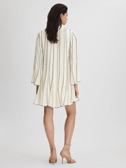 REISS Orla Contrast Ruffle Mini Dress in Ivory/Black UK Size 6