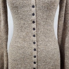 Commense Stacking V-Neck Split Breasted Knit Sweater Dress Beige Bell Sleeve SML