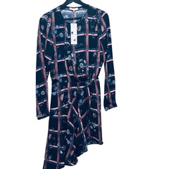 Parker NYC painterly plaid black asymmetrical XS