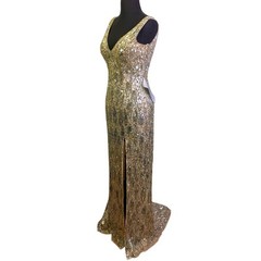 MAC DUGGAL 5018 Dress 2 Cassandra Stone Sequin Gown Plunging Neckline High Slit