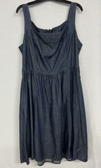 aXcess Women’s Vintage Denim Sundress Square Neck Back Zip Belt Loops Size 14