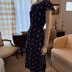 Vintage Liz Claiborne Dress, Black with Off White Micro Dots, Size 6 Petite