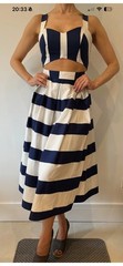 ASOS sun dress midi length UK Size 10 navy white stripe 97% COTTON
