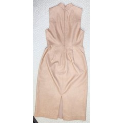 Vegan Leather MIDI DRESS Blush-Pink Nude High Neck Modest Bodycon Sheath Bust 35