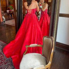 Sherri Hill 55115 – Strapless mikado ball gown with hot fix and high slit skirt