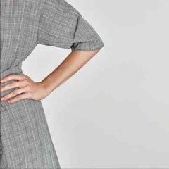 Zara Basic Collection Short Dolman Sleeve Mini Dress Gray Glen Plaid Belted Sz M
