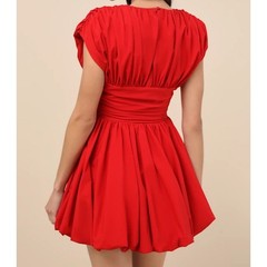 Extro&Vert Red Gathered Ruched Bubble Hem Mini Dress Size M