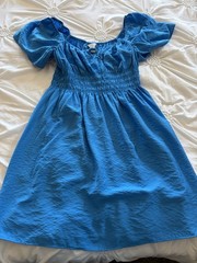 H&M Women’s Blue Smocked Puff Sleeve Midi Dress Size (Add Size) NWOT