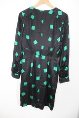 Whistles US 6 Black Green Square Pattern Silk Long Sleeve Sheath Dress Pockets