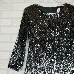 Akira Black Label Sequin Mini Dress Silver 3/4 Sleeve Shoulder Pads L
