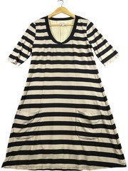 Ronni Nicole Striped A-Line Dress Women&rsquo;s Size 14 Beige Black Stretch Pockets