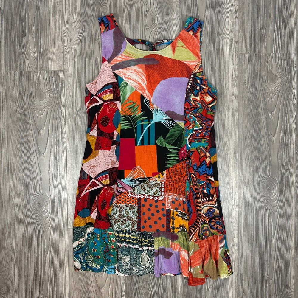 Sacred Threads Patchwork Mini Dress – SIZE S/M Boho Colorful Summer Vacation