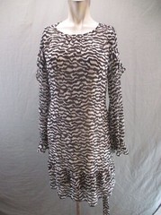 WHO WHAT WEAR Size S Womens Animal Print Long Sleeve Tie Midi Ruffle Dress 921
