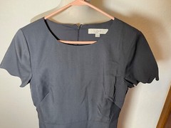 Loft Womens Dress Six Gray Scalloped details Zip Easy Care Blended Fabric