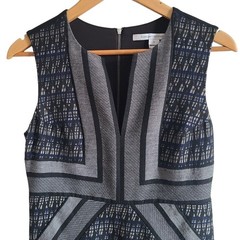 DVF Amanda Grey Sleeveless Geometric Jacquard Mini Sheath Dress 4