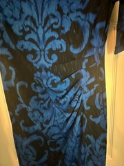 Connected Apparel Blue and Black Damask Ruched Sheath Dress