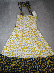 Shoshanna Dress Womens Large Yellow White Blue Floral Wrap Blouson Halter New