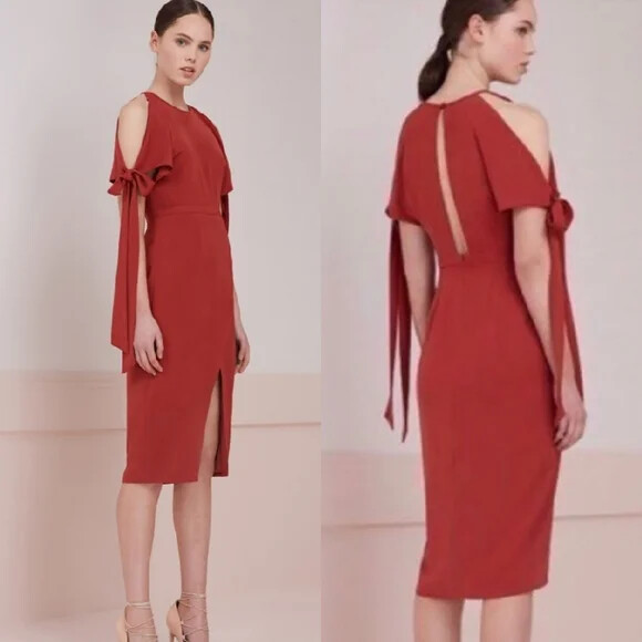 Keepsake The Label NEW Size Medium Rust Two Minds Tie Sleeve Midi Dress Wedding