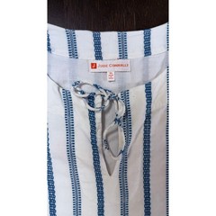 Jude Connally Blue White Striped Cotton Tunic Dress Pom Pom Trim XL Resort Boho