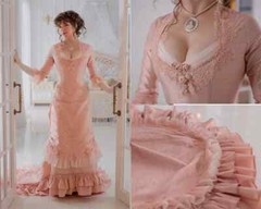 Pink Victorian Bustle Gown Duchess Ruffle Wedding Dress Vintage Ball Gown