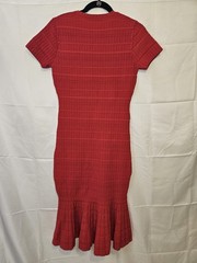 Feiyu Red Knit Midi Dress Size M Sequin Butterfly Short Sleeve Ruffle Mermaid…