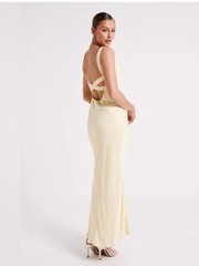 NWT Meshki Ensley Satin Maxi Dress Butter Yellow size Small