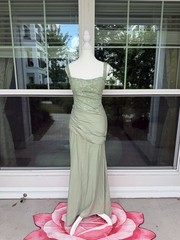 Green Floral Lace Corset Ruched Maxi Dress Square Neck Lace-Up Formal Size 2
