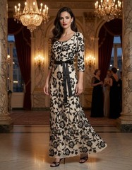 R & M Richards 2-Tone Trellis Floral Embroidered Sequin Scoop Neck Gown Sz. 4P