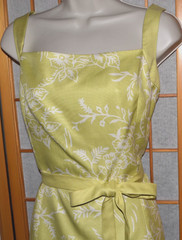NEW ANN TAYLOR Lined 100% Textured Silk Green&White Fit&Flare Dress Sz. 12