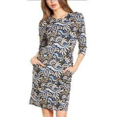 J McLaughlin Catalyst Dress Size Large Blue Tan Florentine Floral