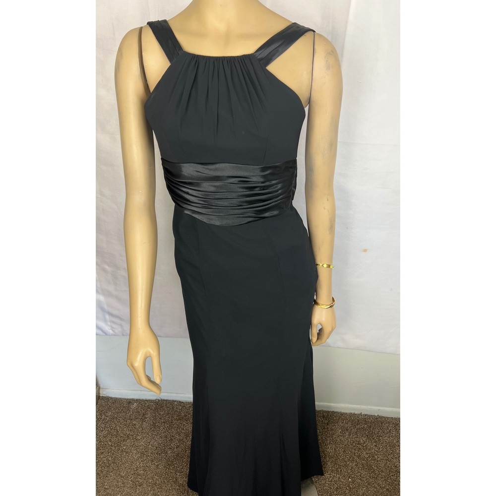 Formal Black High Neck Open Back Evening Gown with Satin Bow Detail Floor Length