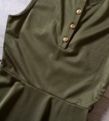 Missguided Khaki Green Stretch Flared Dress Utility Casual Feature Buttons UK10
