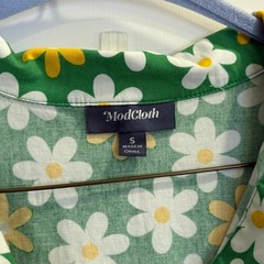 Modcloth Size Small Summer School Cool Green White Yellow Daisy Dress Retro
