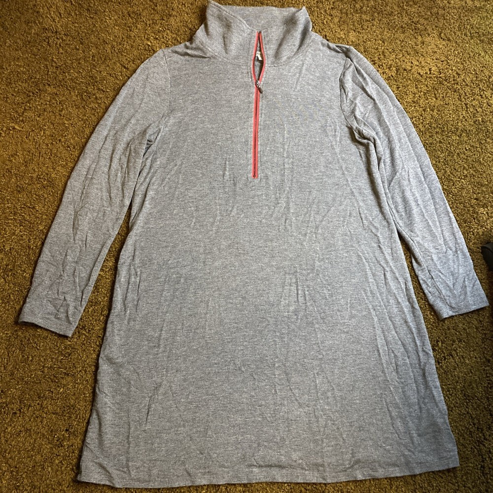 Bass & Co Pullover Long Sleeve Dress Zip Midi Sz Large Gray Red Casual Long EUC